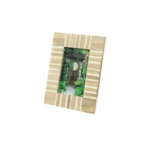 4 in. x 6 in. Rectangular Beige and Cream Striped Resin and Wood Picture Frame