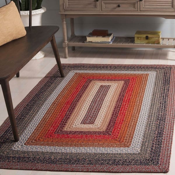 Braided Brown/Rust 4 ft. x 6 ft. Machine Washable Multicolor Striped Area Rug