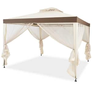 10 in. x 10 in. Beige Canopy Gazebo Outdoor Patio Party/Event Tent with Mosquito