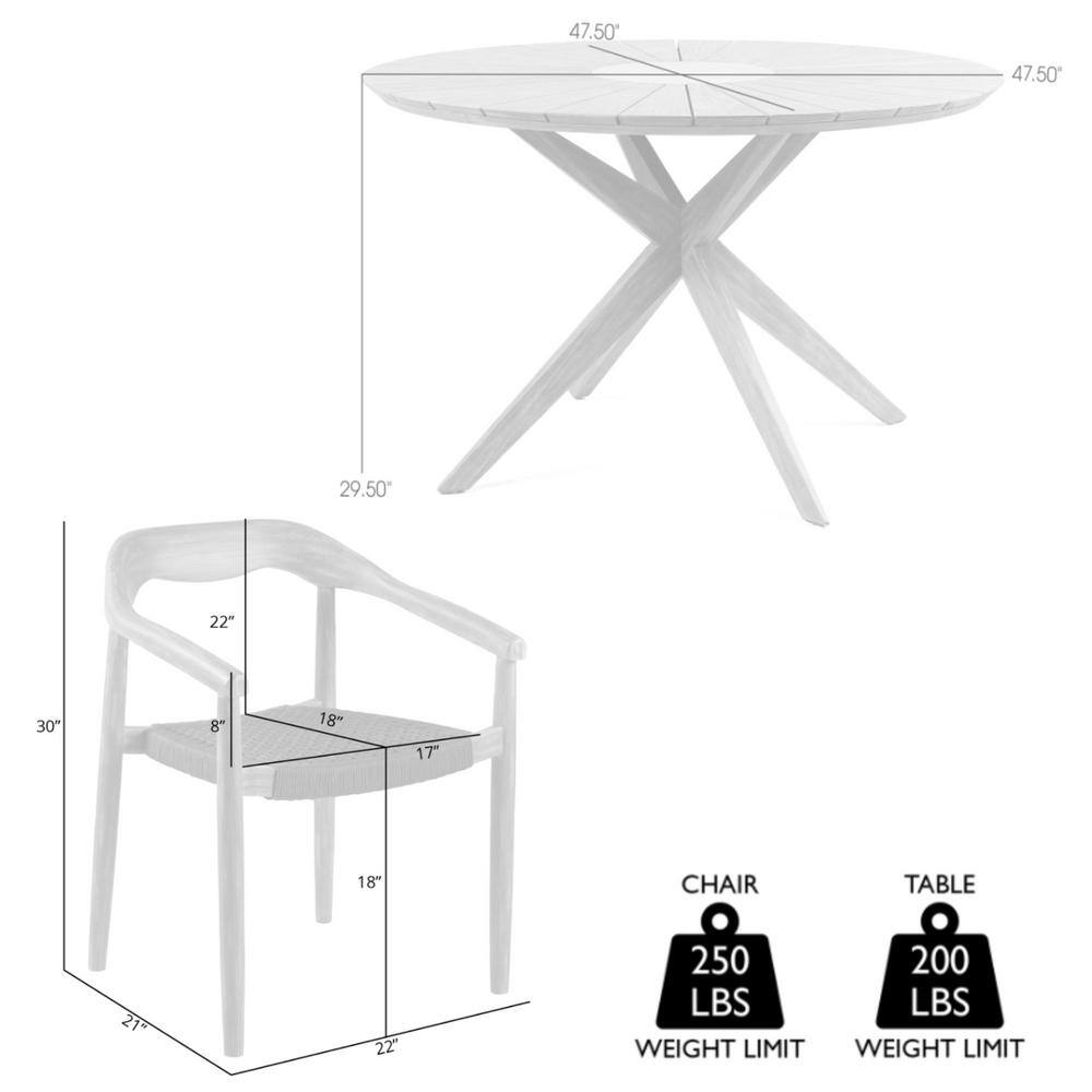 Eucalyptus Wood and Charcoal Rope 5-Piece Round Outdoor Dining Set