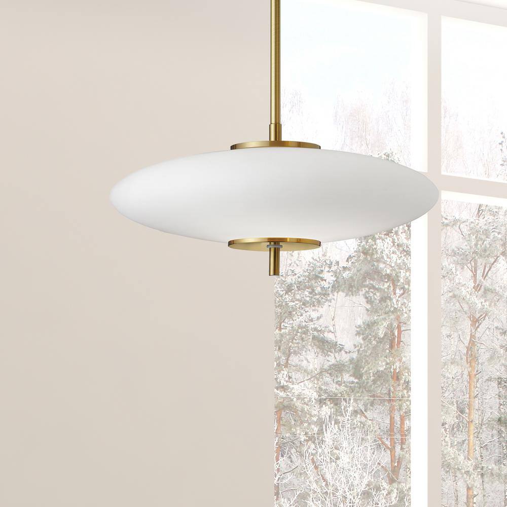 Maddie 16'' Aged Brass and White Glass LED Pendant