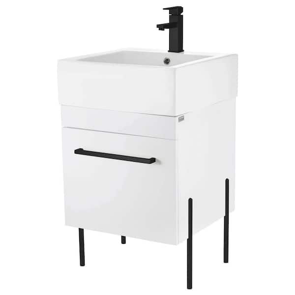 FINE FIXTURES Concordia 20.12 in. W x 19.62 in. D x 33.50 in. H Bathroom Vanity in White Matte with White Ceramic Top