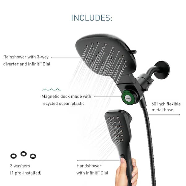 MOEN - Verso Square 8-Spray Patterns 7 in. Wall Mount Dual Shower Heads and Handheld Shower with Infiniti Dial in Matte Black