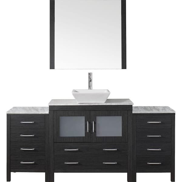 Virtu USA Dior 67 in. W Bath Vanity in Zebra Gray with Marble Vanity Top in White with Square Basin and Mirror