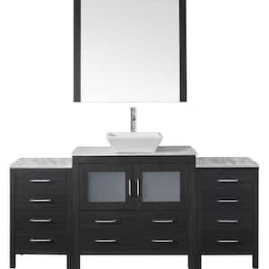 Dior 69 in. W Bath Vanity in Zebra Gray with Marble Vanity Top in White with Square Basin and Mirror