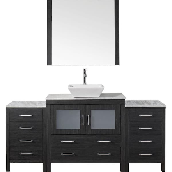 Virtu USA Dior 69 in. W Bath Vanity in Zebra Gray with Marble Vanity Top in White with Square Basin and Mirror