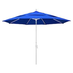 11 ft. White Aluminum Pole Market Aluminum Ribs Crank Lift Outdoor Patio Umbrella in Pacific Blue Sunbrella