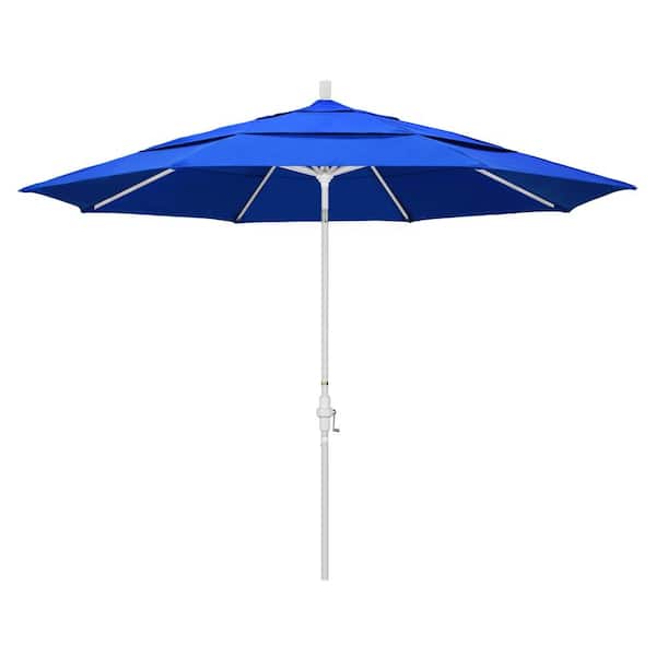 California Umbrella 11 ft. White Aluminum Pole Market Aluminum Ribs Crank Lift Outdoor Patio Umbrella in Pacific Blue Sunbrella