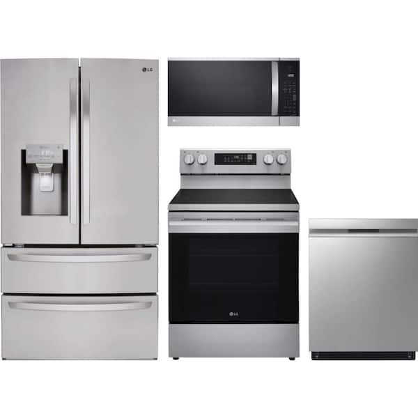 28 cu. ft. Standard Depth French Door Refrigerator with 5 Element Freestanding Electric Range & Dishwasher with QuadWash