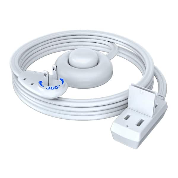 MAXIMM 6 ft. 16/2 Light Duty Indoor Extension Cord 360° Rotating Flat Plug 2-Prong Footswitch with Cover, 13Amps, White