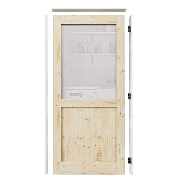36 in. x 80 in. 1/2-Lite Frosted Glass Left Handed Unfinished Pine Single Prehung Interior Door with Quick Assemble Jamb