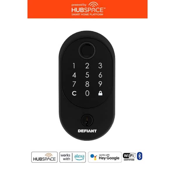 Round Fingerprint Matte Black Electronic Single Cylinder Deadbolt Wi-Fi Enabled Powered by Hubspace