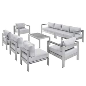 Shore Sunbrella Silver 8-Piece Fabric Aluminum Outdoor Patio Conversation Sectional Sofa Set with Gray