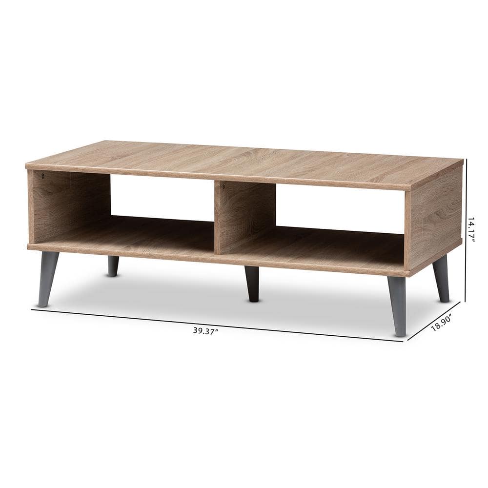Pierre Oak Brown and Gray Mid-Century Modern Coffee Table