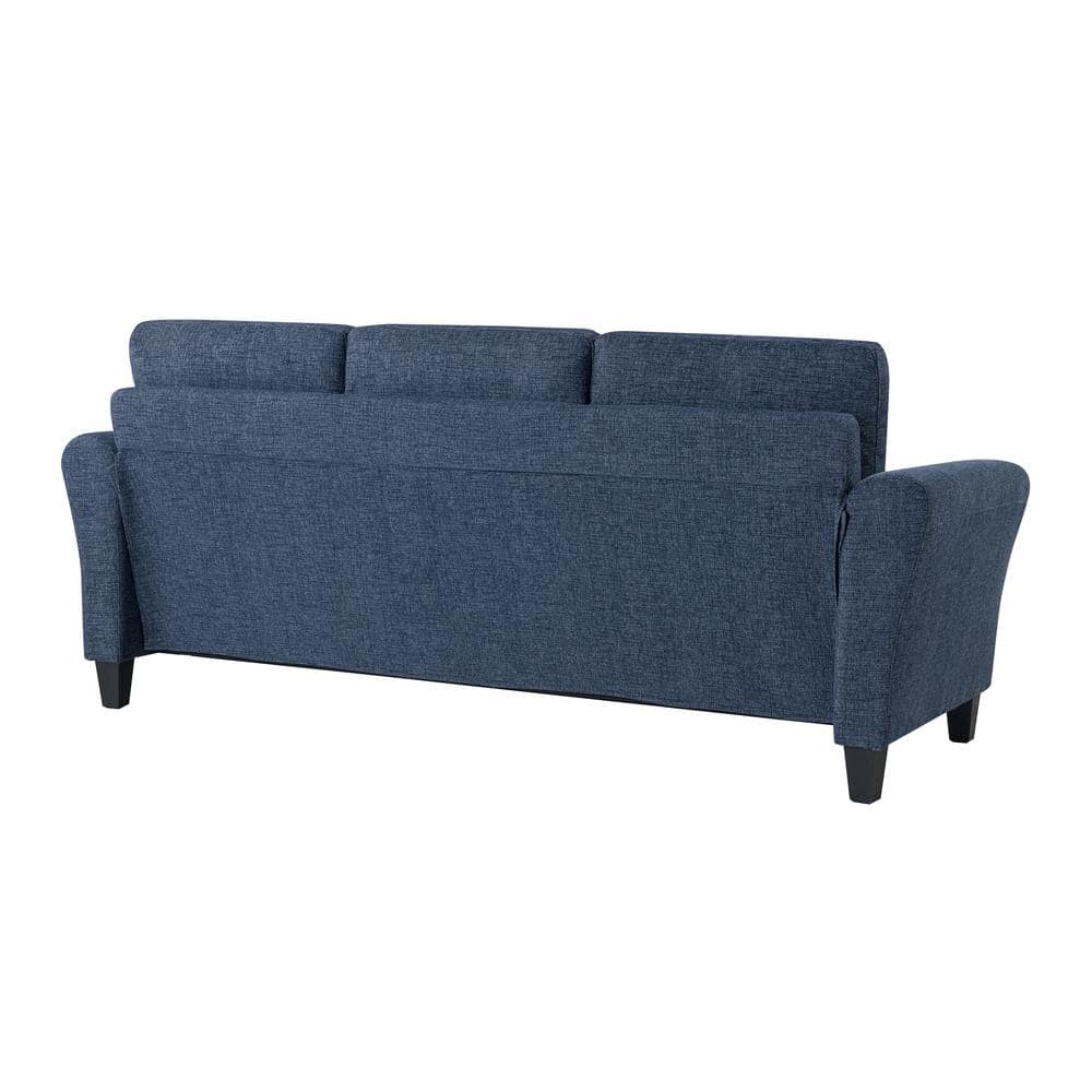 Alexa Blue Microfiber Sofa with Rolled Arms and Ottoman