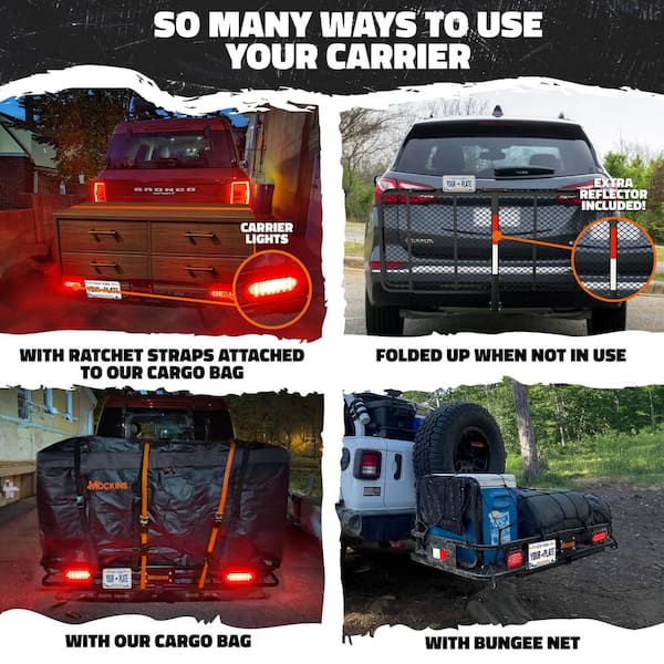 60 in. x 20 in. x 6 in. Cargo Carrier Hitch Mount with 20 Cu Ft. Cargo Bag, Rear Lights, Plate Holder and Accessories