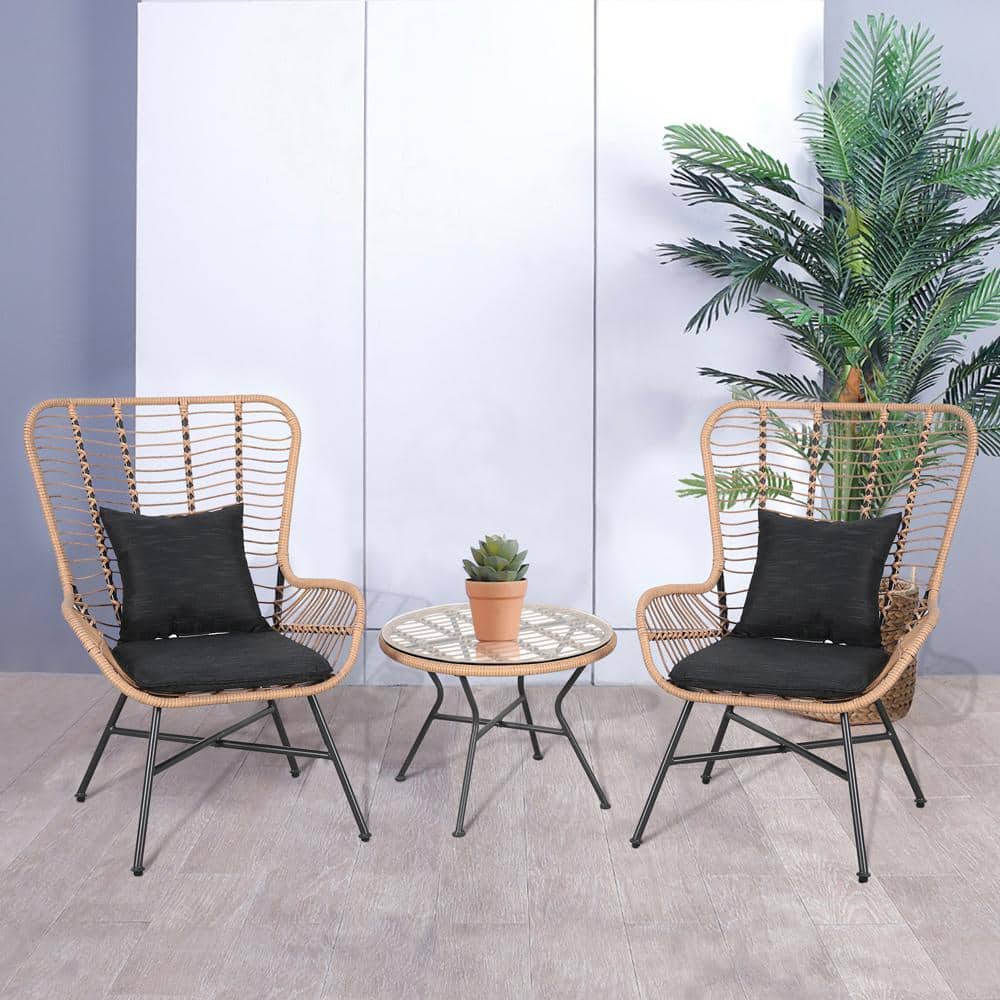 3-Piece Metal Outdoor Bistro Set with Black Cushions