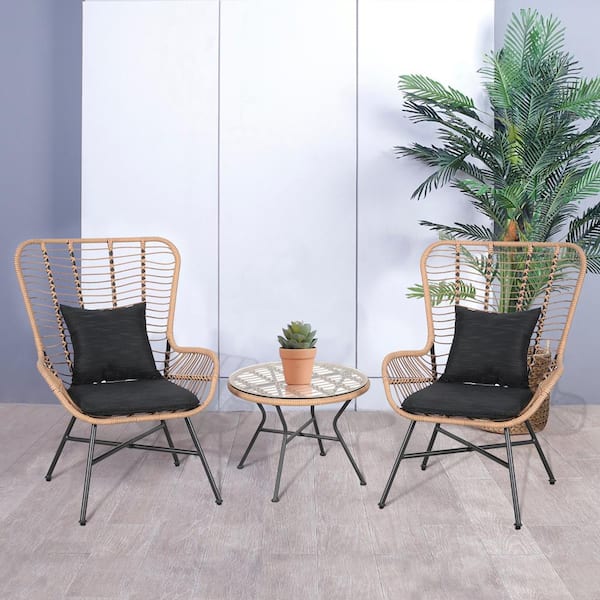 Freestyle 3-Piece Metal Outdoor Bistro Set with Black Cushions