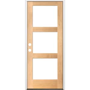 32 in. x 80 in. Modern Hemlock Right-Hand/Inswing 3-Lite Clear Glass Clear Stain Wood Prehung Front Door