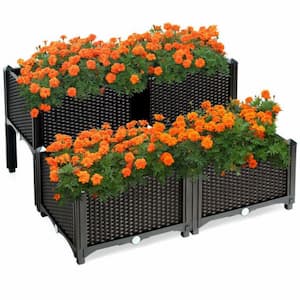 16 in. x 16 in. x 17.5 in. Plastic Elevated Flower Vegetable Herb Grow Planter Box in Brown (Set of 4)