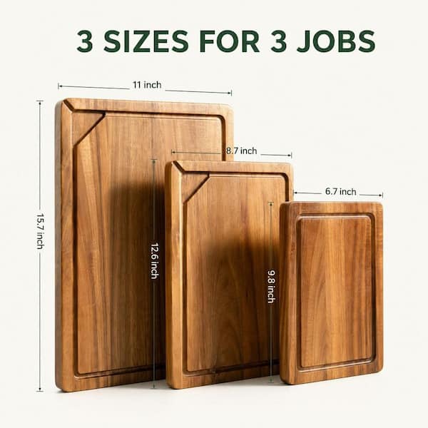 Numhew 3-Piece Acacia Wood Cutting Board Set with with Built-In