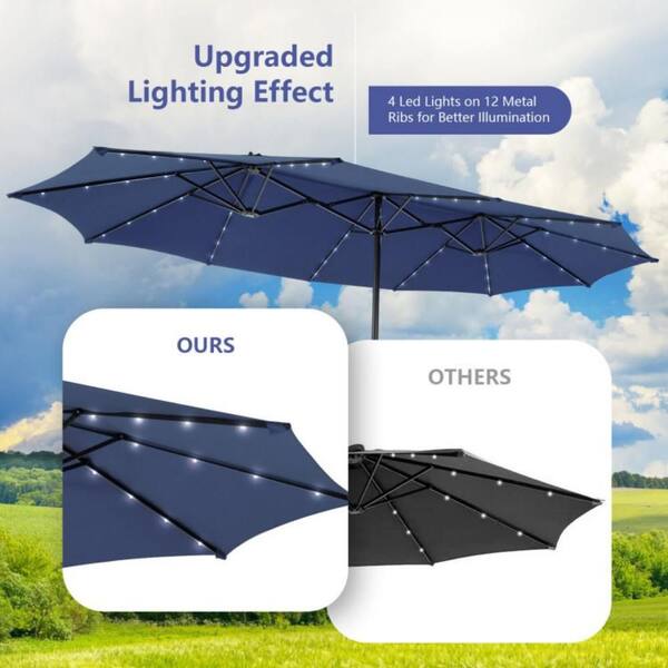 double vented patio umbrella solar lights 9/10/11/12ft LED Square Cantilever Available in versions with or without lights The 36 LED lights ensure ample lighting at night 11 x 11FT Outdoor Patio