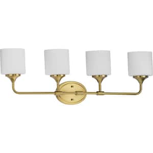 Lynzie Collection 33.25 in. 4-Light Brushed Gold Etched Opal Glass Modern Bath Vanity Light