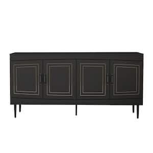 63 in. W x 15.75 in. D x 31.1 in. H Black Linen Cabinet with Adjustable Shelves, Modern 4-Door