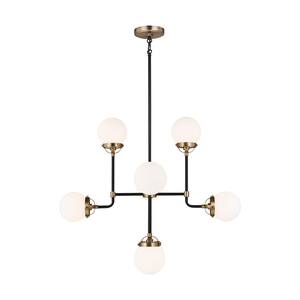 Cafe 8-Light Satin Brass Transitional Hanging Chandelier with Etched/White Inside Glass Shades