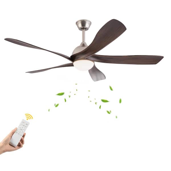 OUKANING Indoor Brown and Silver Modern 6-Speed 52 in. Reversible Ceiling Fan with Adjustable White Integrated LED and Remote