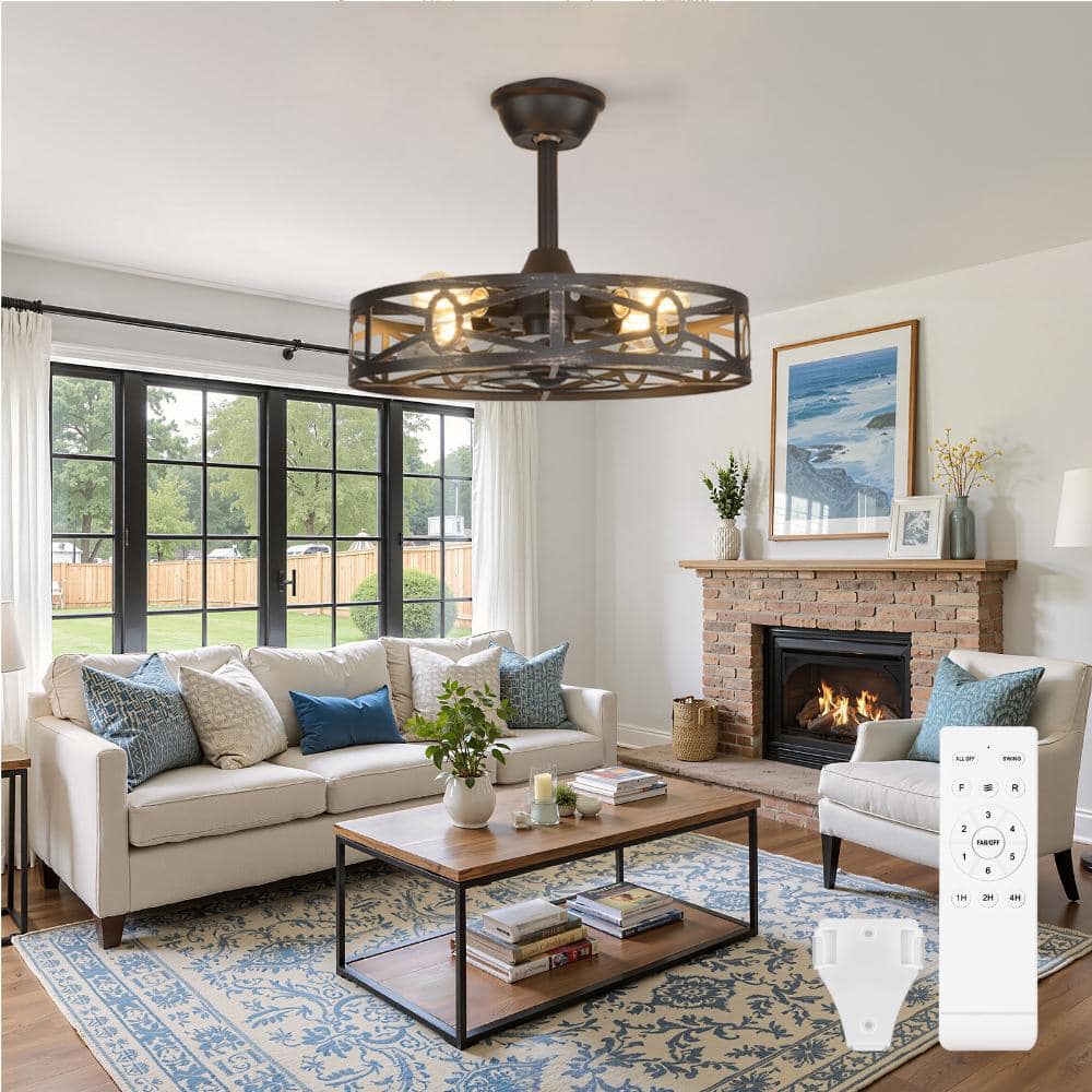 20 in. Copper Downrod Mount Caged Farmhouse Ceiling Fan with Light E26*4 (excl.bulbs) Industrial with Remote for Kitchen price history on PriceWatchPro