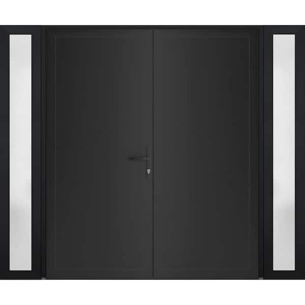 16+72+ 16 in. x 80 in. Left-hand/Inswing Frosted Glass Matte Black Steel Prehung Front Door with Hardware