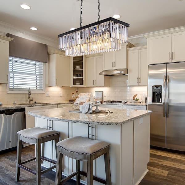 Modern 8-Light Rectangle Black Crystal Chandelier for Dinning Room