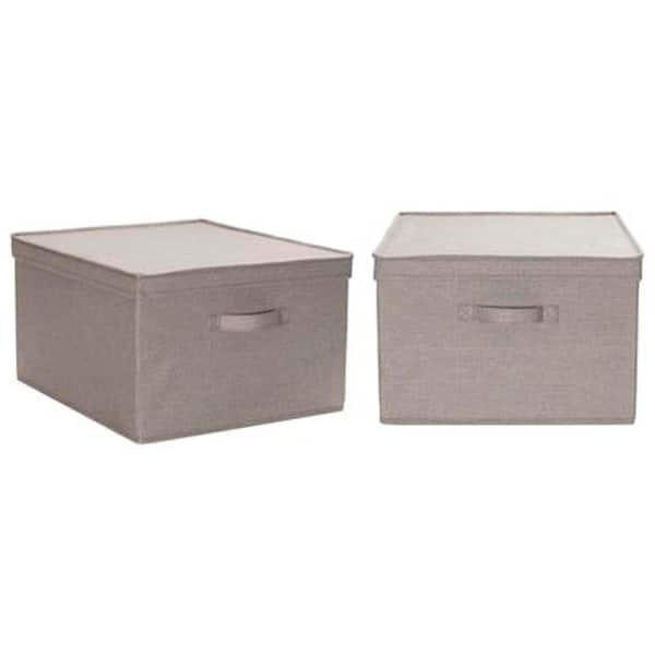 HOUSEHOLD ESSENTIALS 11 Gal. Jumbo Storage box in Silver Linen (2-Pack)