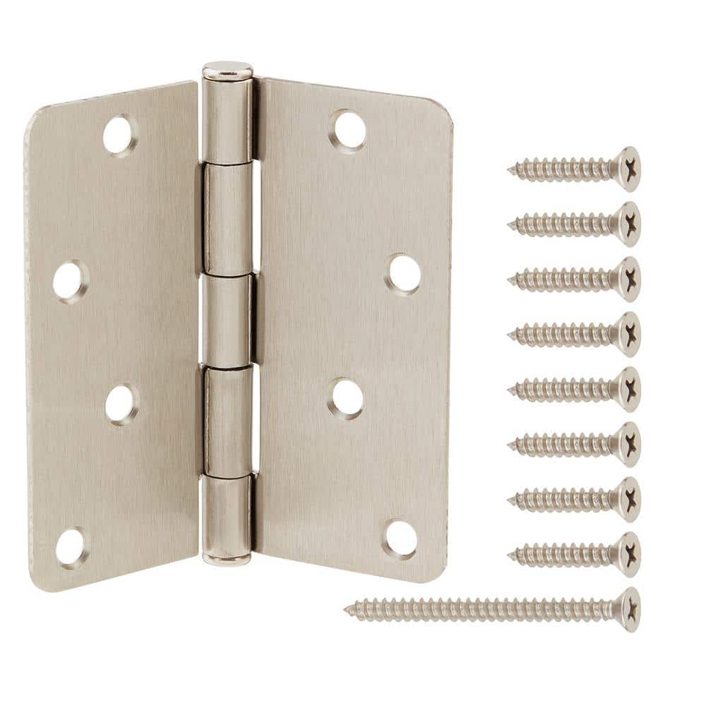4 in. x 1/4 in. Radius Satin Nickel Squeak-Free Door Hinge