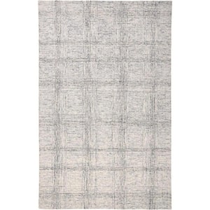 9 X 12 Gray and Ivory Plaid Area Rug