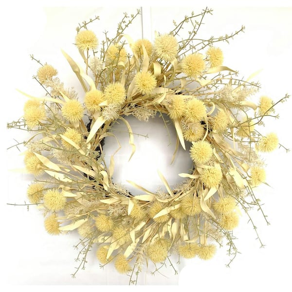 Glitzhome 24 in. D Golden Globe Thistle Artificial Harvest Wreath