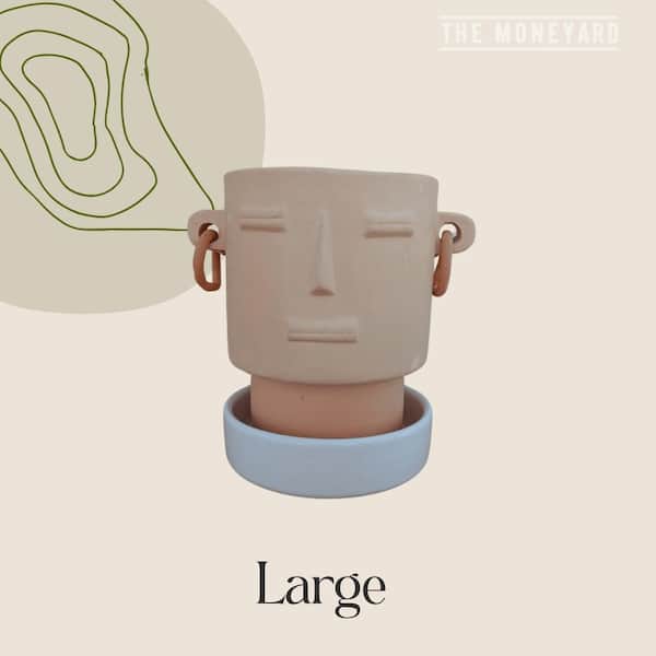 Natural Clay Moai Meadow Large Terracotta Planter with Drainage Hole