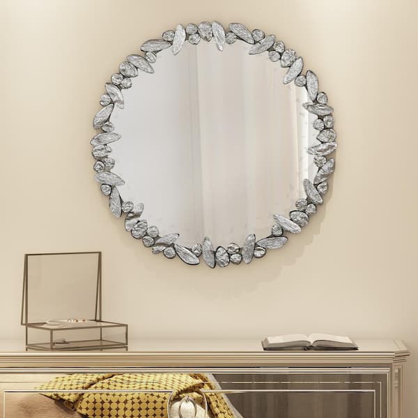 31.5" Circle Frame Wall Mirror Premium Silver Backed Floating Round Glass Panel 