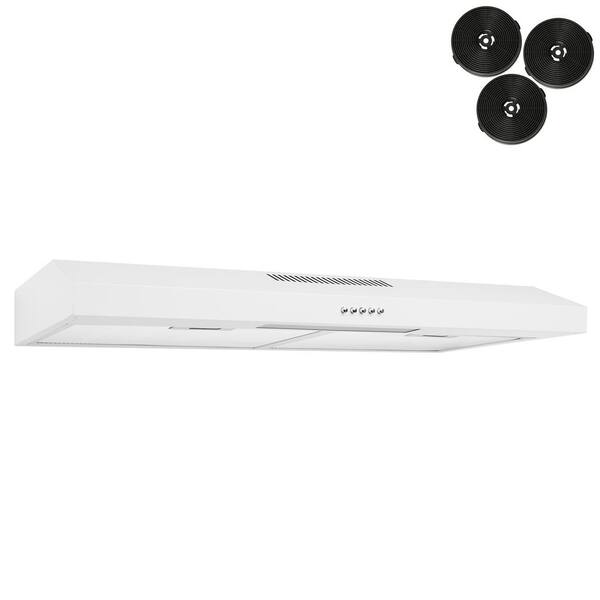 AKDY 30 in. 58 CFM Convertible Under Cabinet Range Hood in White with Light and Carbon Filters