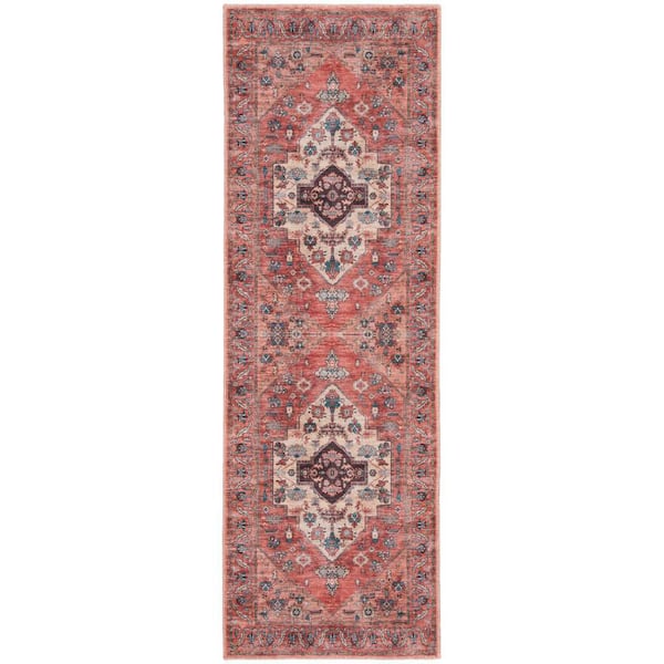 Nourison Brilliance Machine Washable Rust Multicolor 2 ft. x 6 ft. Center medallion Traditional Runner Area Rug