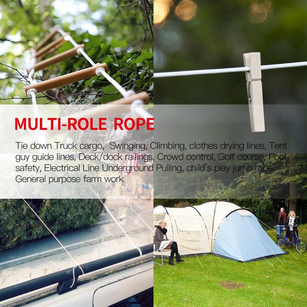Anley 50 Foot White Nylon Clothesline Rope for Camping and Hiking