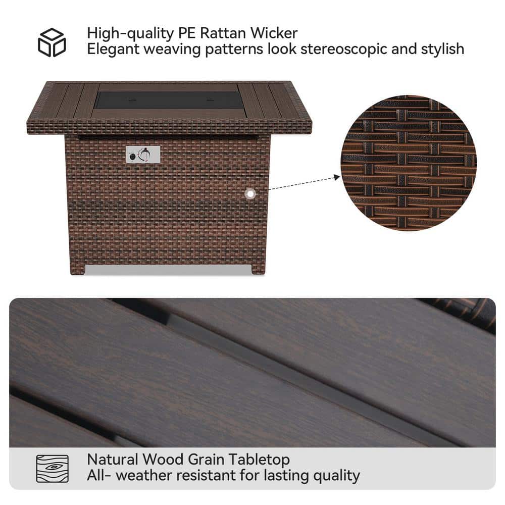 44'' Dark Brown Wicker Propane Fire Pit Table with Lid