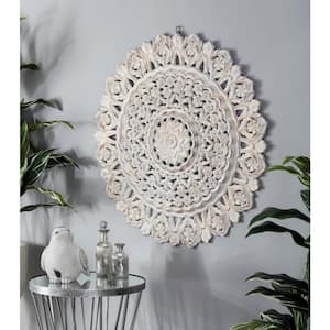 White Wood Traditional 35 in. x 35 in. Wood Wall Decor