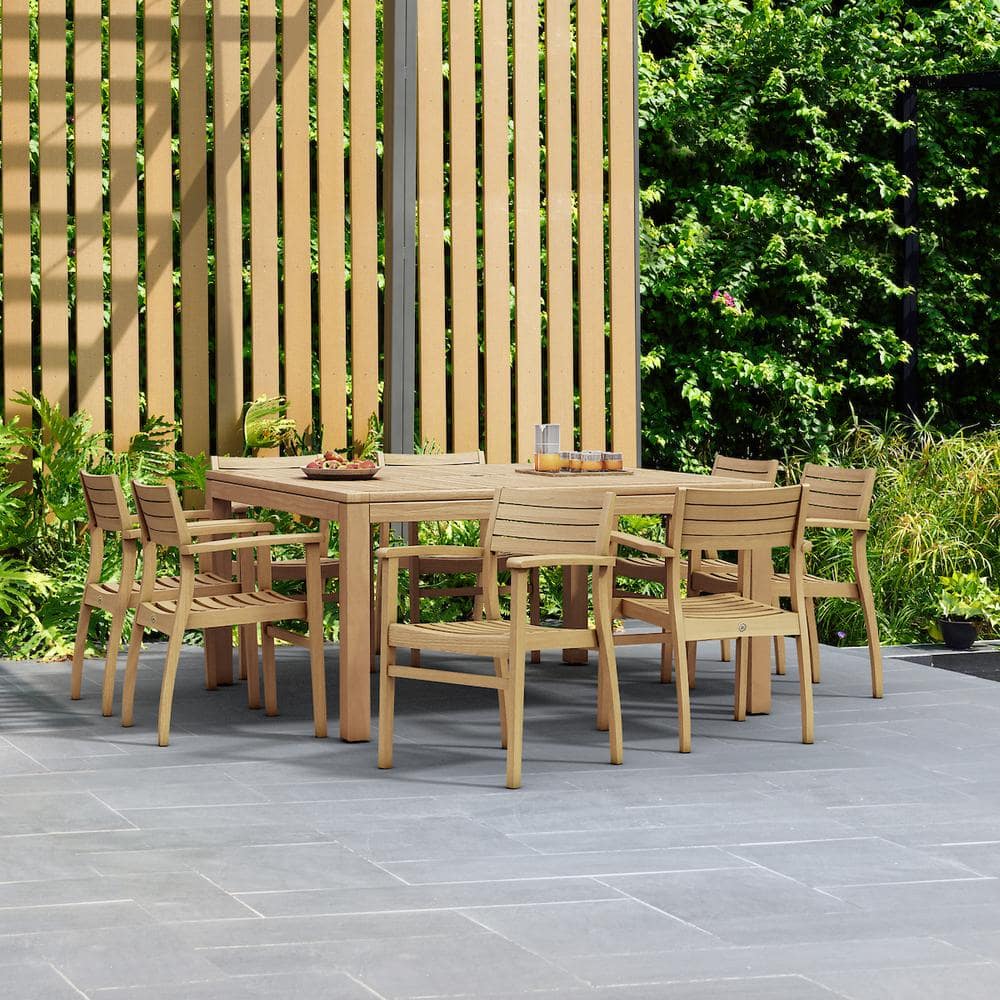 Victoria 9-Piece Teak Wood Square Dining Set, Light Brown