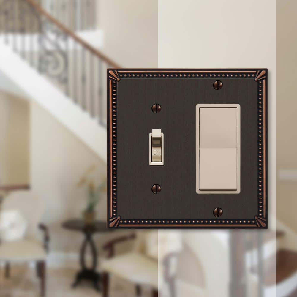 Aged Bronze 2-Gang Beaded Toggle and Rocker Wall Plate