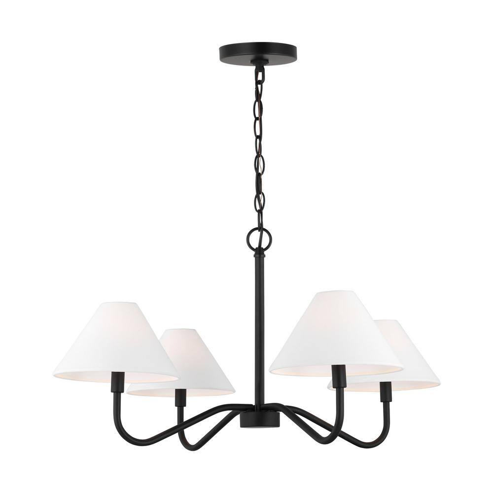Midnight Black 4-Light Chandelier with White Linen Shades