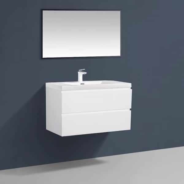 30 in. W x 19 in. D x 20 in. H Wall-Mounted Bath Vanity in High Glossy White with White Glossy Resin Top