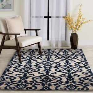 Carinthia Cream/Navy 8 ft. x 10 ft. Abstract Area Rug