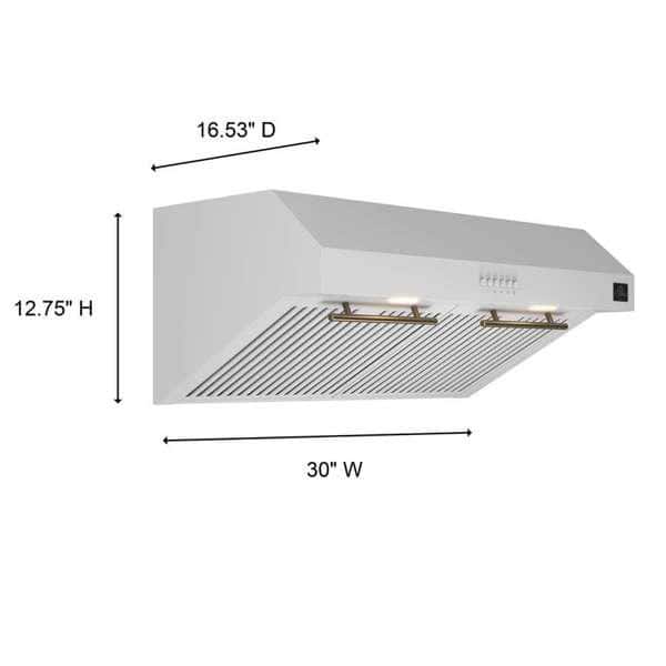 White Stainless Steel 30" Under Cabinet Range Hood with LED Lights